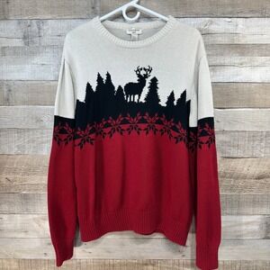 Dockers Mens Red Black Tan Deer Tree‎ Snowflake Sweater Pullover L G